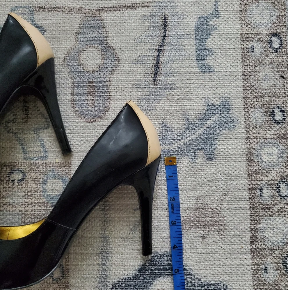 Next Black and Cream Buckle Peep Toe Heel Pumps Shoes Sz7.5